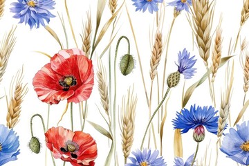 Canvas Print - Colorful bouquet of flowers and wheat, ideal for farm or nature themes