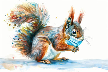 Poster - Cute squirrel wearing a mask, suitable for various designs