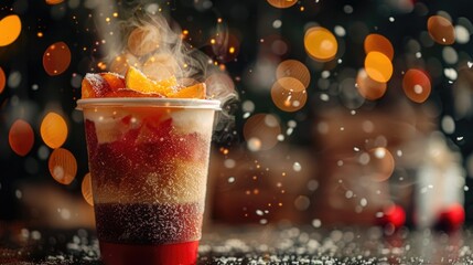 Poster - Fresh orange slices floating in a cup of liquid. Great for food and drink concepts