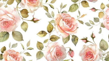 Poster - Pink roses pattern on a white background, perfect for floral designs