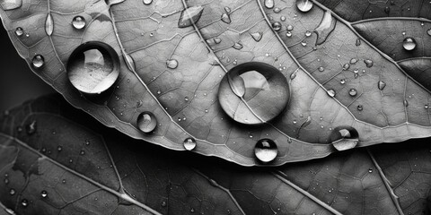 Wall Mural - Close-up of a leaf with water droplets, suitable for nature and environmental concepts