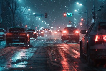 Aufkleber - A bustling street filled with traffic at night. Ideal for urban and transportation concepts