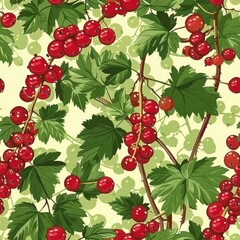 Wall Mural - Fresh red currants with vibrant green leaves, perfect for food and nutrition concepts