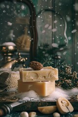 Poster - A pile of soap sitting on top of a table. Suitable for hygiene and cleaning concepts