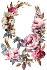Poster - A beautiful wreath of pink flowers and leaves on a white background. Perfect for spring or wedding designs