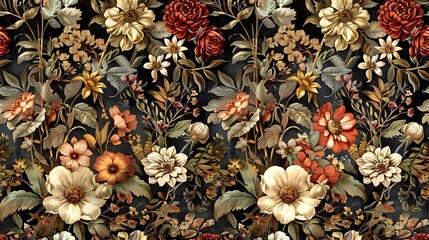 Wall Mural - Edwardian Botanical Seamless Pattern: A Lavish Flora Symphony for Luxurious Wallpaper