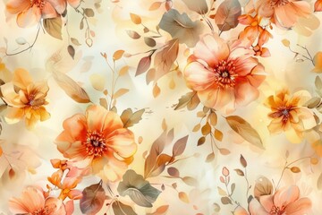 Canvas Print - A vibrant pattern of orange and yellow flowers on a white background. Ideal for floral-themed designs