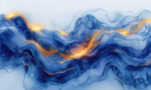 Abstract Illustration Of Waves In Dark Blue And Gold, With Gold Details On The Edges Of Each Wave. Created With Ai