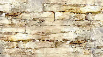 Wall Mural - Visual art interpretation: an old stone surface, rendered in watercolor with detailed beige tones and a textured finish for a realistic appearance. portrayed with creativity.