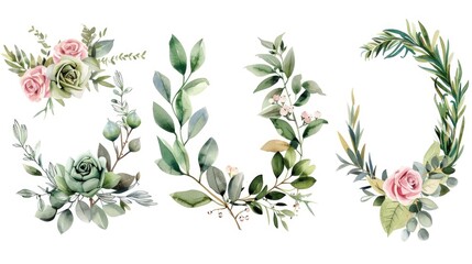Poster - Beautiful set of hand-painted watercolor flowers and leaves. Perfect for invitations, cards, and stationery