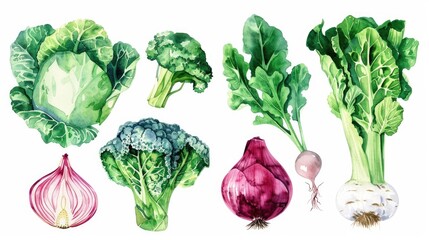Aufkleber - Colorful watercolor painting of assorted vegetables, suitable for various design projects