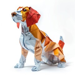 Aufkleber - a dog made out of origami paper on a white background.