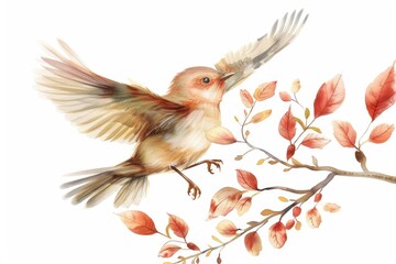 Aufkleber - A beautiful watercolor painting of a bird perched on a branch. Perfect for nature-themed designs