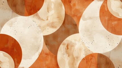 Poster - Vibrant orange and white wall with painted circles. Perfect for background or modern design concepts