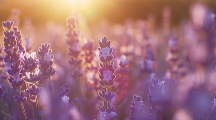 Aufkleber - Beautiful lavender field with sunset background. Perfect for nature or relaxation concepts