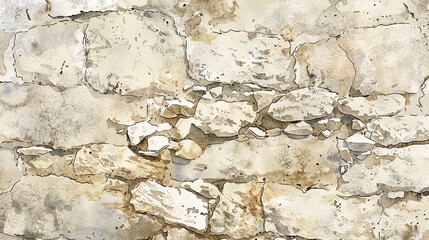 Wall Mural - Visual art interpretation: suggesting an old, weathered stone wall, painted in neutral beige tones with realistic textural details for a sophisticated banner. portrayed with creativity.