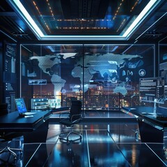 Poster - A futuristic office environment with holographic displays showing real-time time tracking data. 