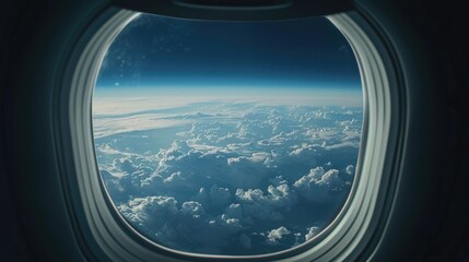 Sticker - A scenic view of the sky from an airplane window. Suitable for travel and aviation concepts