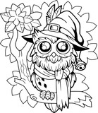 Fototapeta Dinusie - little cute owl wizard, coloring book