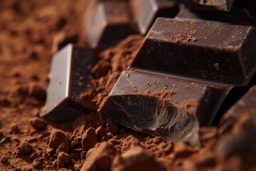 Poster - A pile of chocolate sitting on top of a pile of dirt. Great for food and nature concepts
