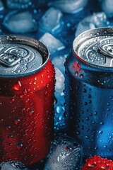 Poster - Two cans of soda sitting on top of ice. Perfect for summer refreshment concepts