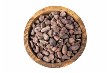 Poster - A wooden bowl filled with chocolate beans. Perfect for food and dessert concepts