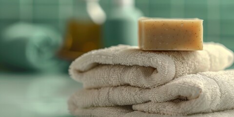 Poster - Neat stack of towels on counter. Ideal for home decor ads
