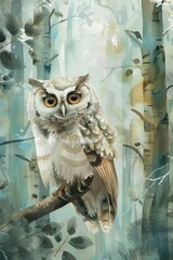 Poster - A majestic owl perched on a tree branch. Perfect for nature and wildlife themes