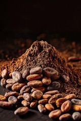 Sticker - Cocoa beans resting on a pile of dirt, suitable for food or agriculture concepts