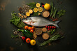 Healthy food background with fish