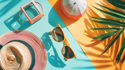 Aufkleber - Accessories on colorful background, ideal for summer concepts