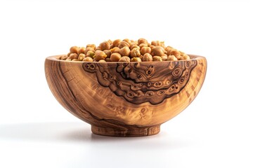 A wooden bowl filled with chickpeas, versatile ingredient for cooking