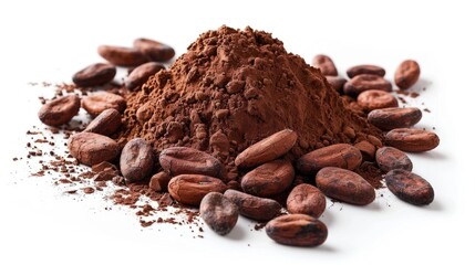 Poster - A close-up shot of two piles of cocoa beans. Suitable for food and agriculture concepts