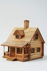 Sticker - A wooden model of a house with a porch. Ideal for architectural design concepts