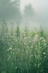 Poster - A picturesque field filled with tall grass and colorful wildflowers. Ideal for nature-themed designs