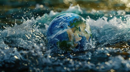 Poster - 3D render of a globe surrounded by flowing water to signify the importance of World Water Day. 