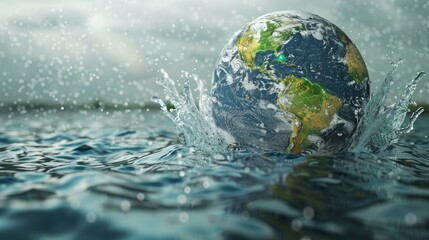 Poster - 3D render of a globe surrounded by flowing water to signify the importance of World Water Day. 