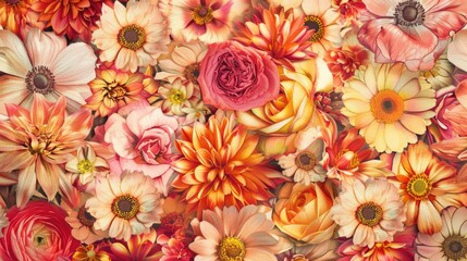 Poster - Close up shot of a bunch of colorful flowers, perfect for various design projects