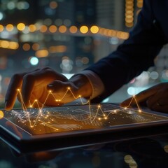 Poster - A businessman using a digital tablet to showcase data during a presentation.