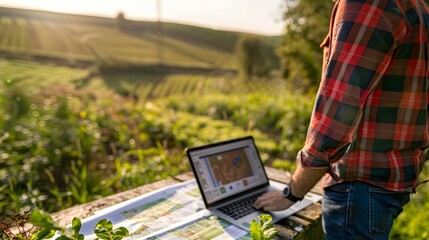 Farmer Studying Soil Map for Informed Sustainable Farming Decisions