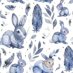 Poster - Watercolor painting of a rabbit with feathers, suitable for children's book illustrations