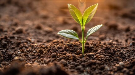 Poster - An illuminated light bulb is placed on soil as a growing plant. Successful sustainable business and pollution reduction. Green Eco energy.