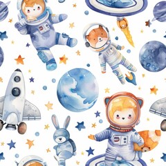 Poster - A beautiful watercolor illustration of a space theme. Perfect for educational materials or children's books