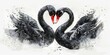 Two black swans creating a heart shape with their necks. Suitable for romantic concepts