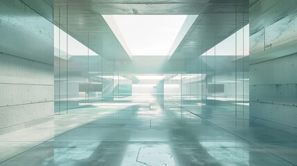 Sticker - Render of an abstract futuristic glass building with an empty concrete floor.