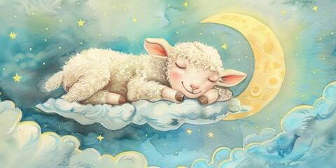 Poster - A peaceful image of a sheep resting on a fluffy cloud, suitable for various design projects
