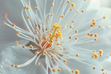 Wall Mural - Close up of a white flower with water droplets. Suitable for nature and beauty concepts