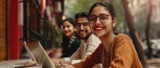 Aufkleber - Indian team leader using laptop computer to update corporate partners on financial market news and trends.