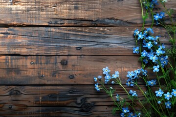 Poster - Blue flowers arranged on a wooden table, perfect for home decor ideas