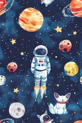 Aufkleber - Cute cats exploring the galaxy, perfect for space enthusiasts